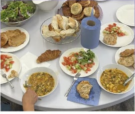 A shared meal prepared during the community cooking group