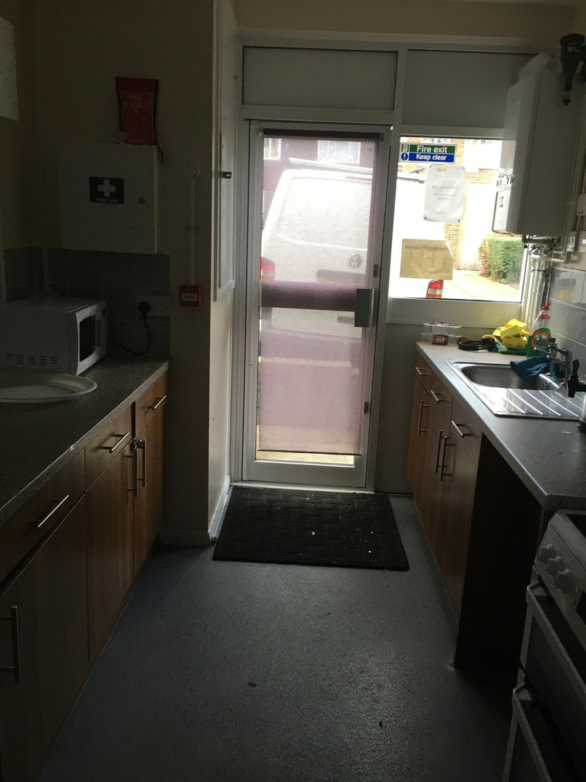 The original kitchen viewed from the back door